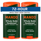 Mando Whole Body Deodorant For Men - Solid Stick - 2.6 oz, 2 pk - Woods | 72 Hour Odor Control with Mandelic Acid. Use on underarms, chest, feet & below the best. Aluminum Free & Baking Soda Free