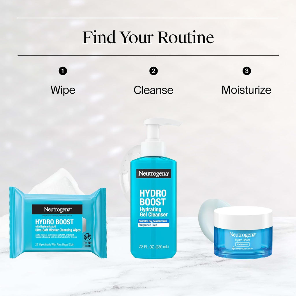 Neutrogena Hydro Boost Cleansing Wipes Makeup Remover, 25 Ct | Micellar Cleansing Cloths, Gently Removes Oil, Dirt, Waterproof Makeup, Hydrating Hyaluronic Acid