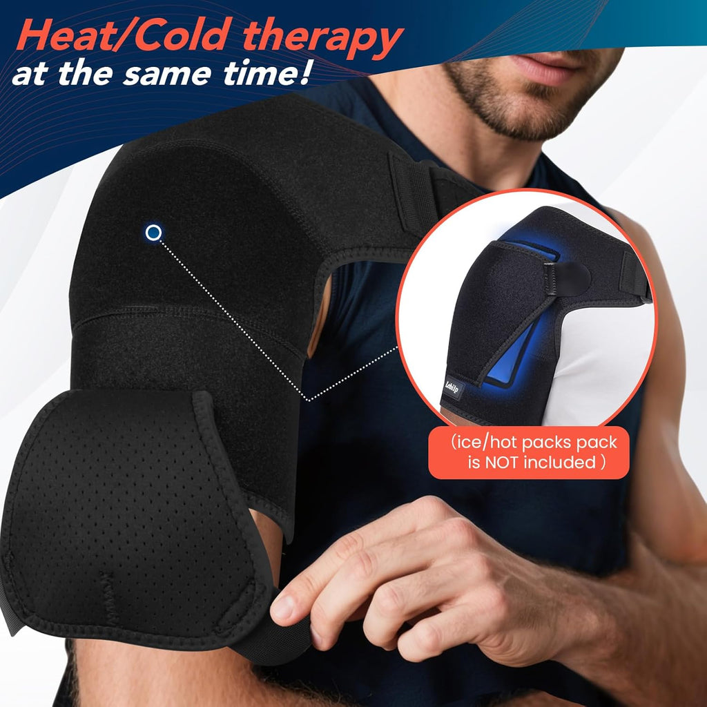 Shoulder Brace with Adjustable Compression Sleeve Rotator Cuff Support & Arm Sling, Hot/Cold Pack Compatible, Breathable Stabilizer for Pain Relief, Fits Left/Right Arm, Men & Women (Large) (Large)