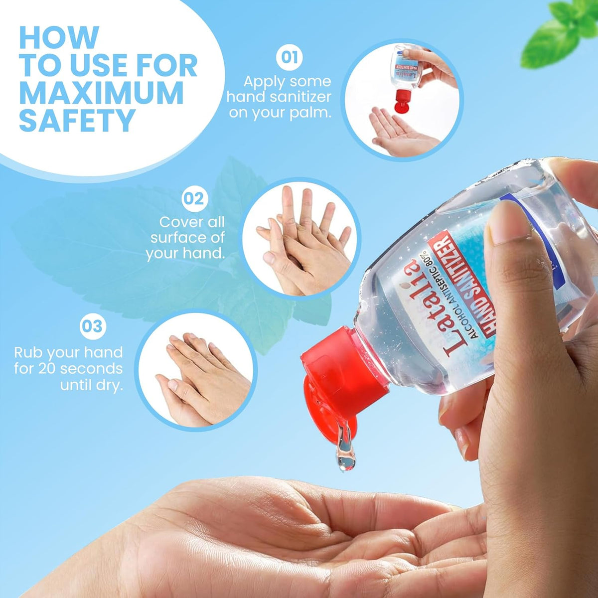 Latalia Mini Hand Sanitizer Travel Size - 80% Alcohol Fragrance Free Gel | 55ml Small Hand Sanitizer Pack of 96 Infused with Hydrating Glycerin & Hydrogen Peroxide - Rinse-Free, Non-Sticky