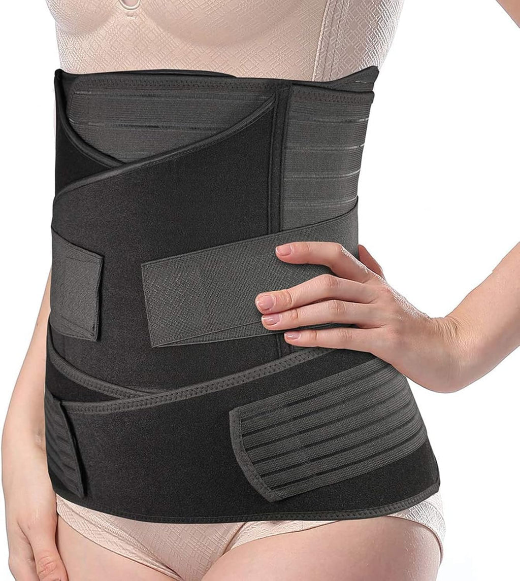 3 in 1 Postpartum Support - Recovery Belly/Waist/Pelvis Belt Shapewear (One Size (US 4-12), Black)