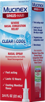 Mucinex Sinus-Max Nasal Spray Decongestant, 12 Hour Over-The-Counter Medication Nose Spray for Sinus Relief, Nasal Decongestants for Adults & Sinus Congestion, Clear & Cool 3/4 Fl Oz(22ML)