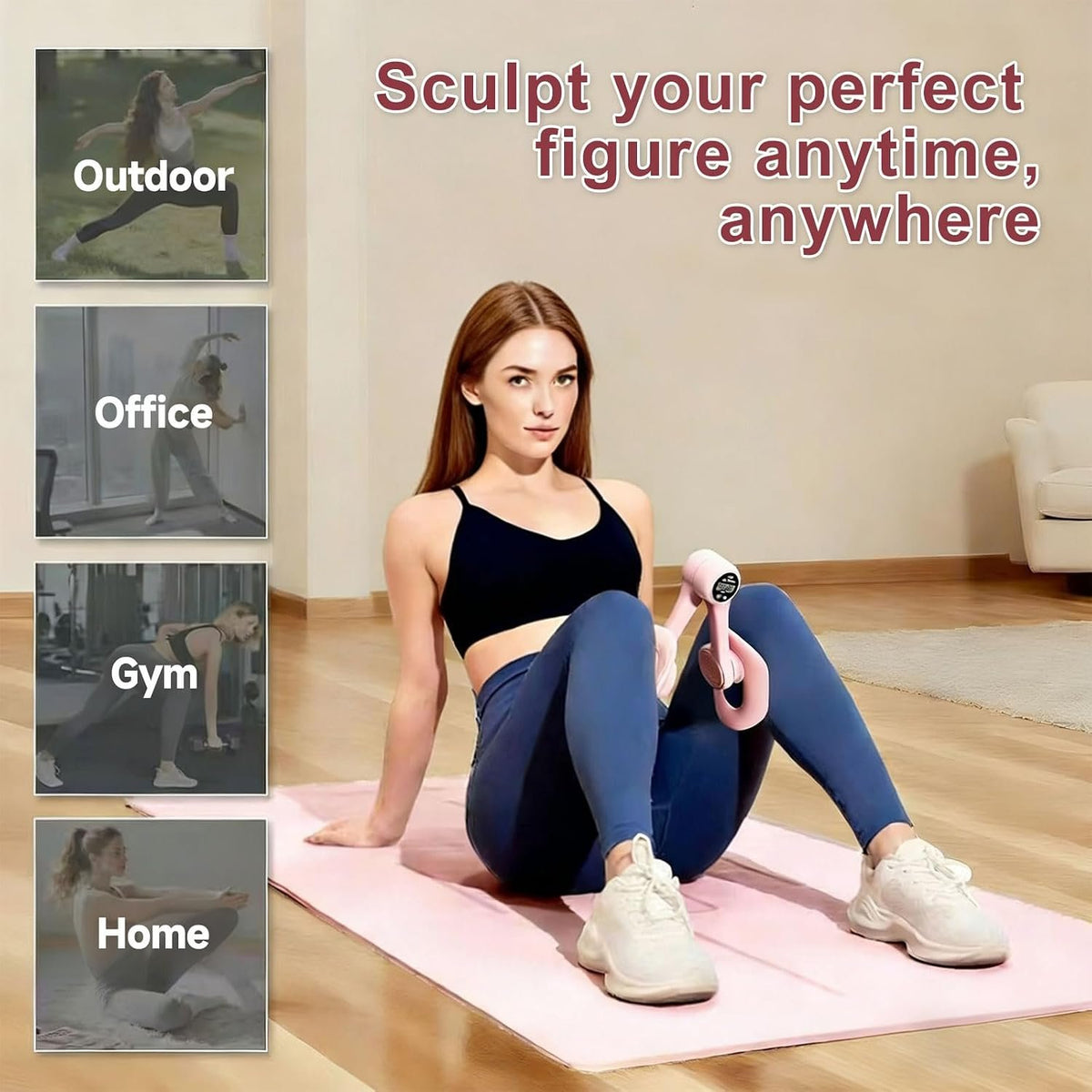 Thigh Trainer,LED Exercise Counter, 360°Adjustable Pelvic Floor Muscle Trainer for Women - Inner Thigh Exerciser , Home/Office/Outdoors Fitness Equipment for Hip, Leg, Arm