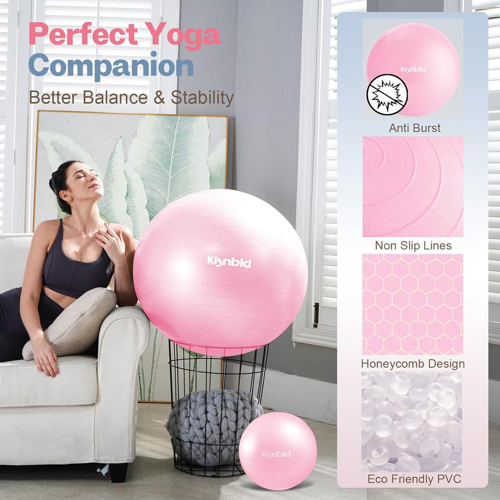 kisnbld Exercise Ball, Extra Thick Yoga Ball for Workout Pregnancy Stability, 4 Sizes Anti-Burst Balance Ball with Foot Pump - Heavy Duty Fitness Ball Chair for Office, Home & Gym