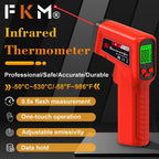 FKM Infrared Thermometer Gun Non-Contact Laser Thermometer Gun -58°F~986°F | (-50°C~530°C) Digital Temperature Gun for Cooking,Oven,Griddle,Automotive,HVAC,Industrial,Adjustable Emissivity,Not for Human