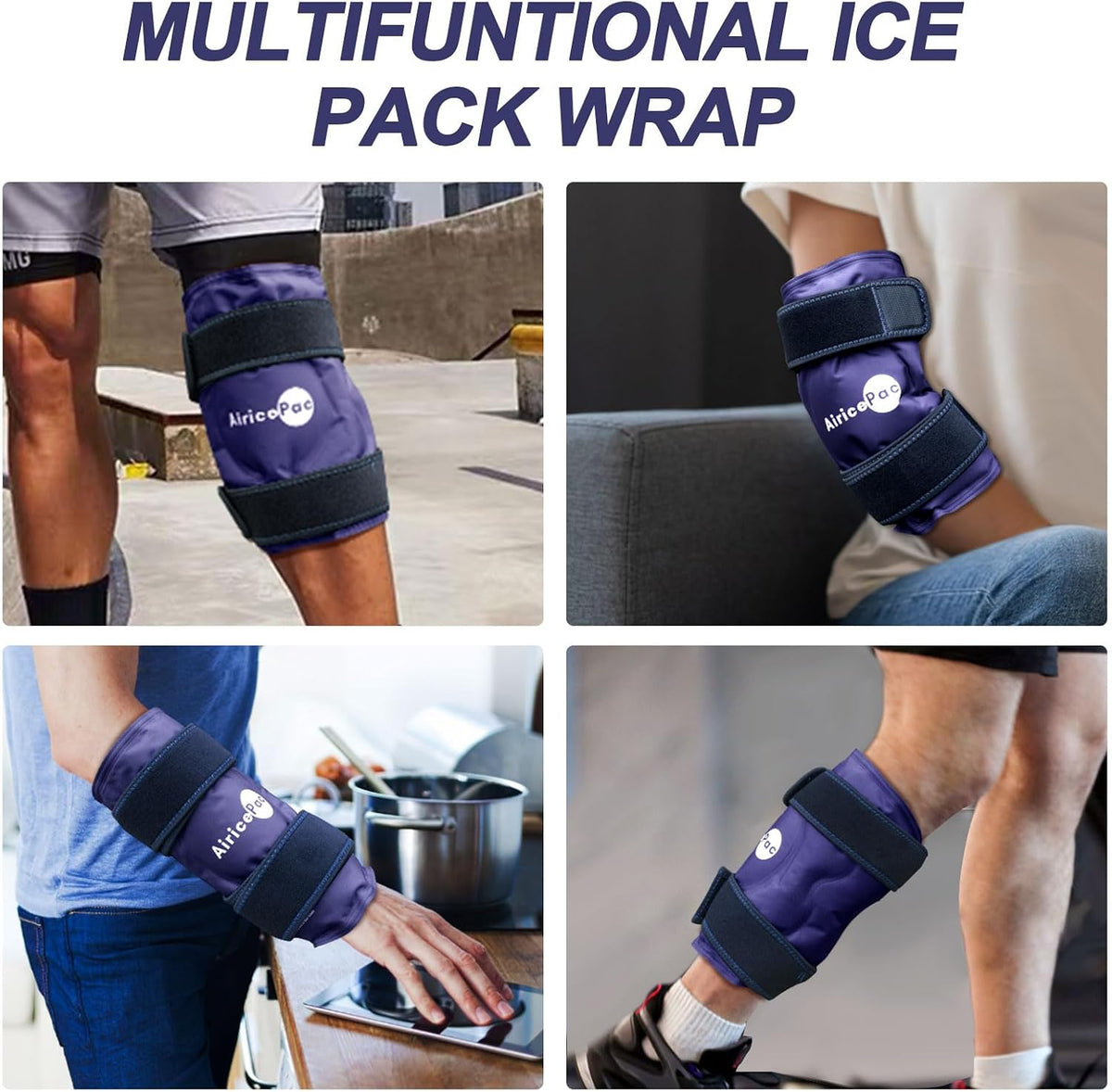 AiricePac Ice Pack for Knee Pain Relief, Reusable Gel Ice Wrap for Injuries, Swelling, Knee Replacement Surgery, Cold Compress Therapy for Arthritis, Meniscus Tear and ACL, Blue