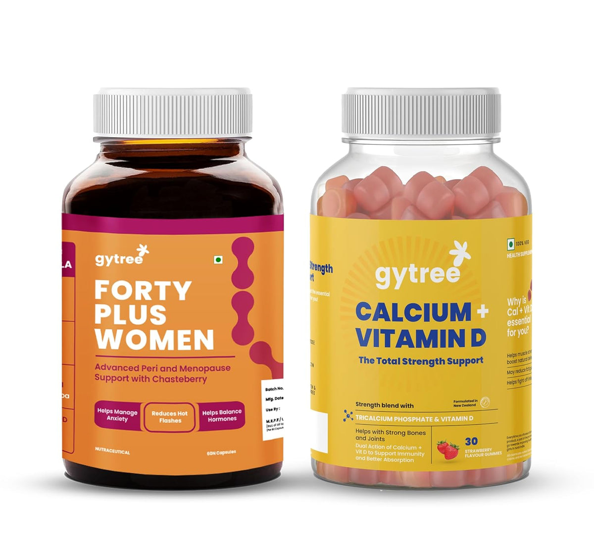 Gytree Menopause Capsule 40+ | Plant-Based Menopause Supplement for Women | With Calcium & Vitamin D Gummies