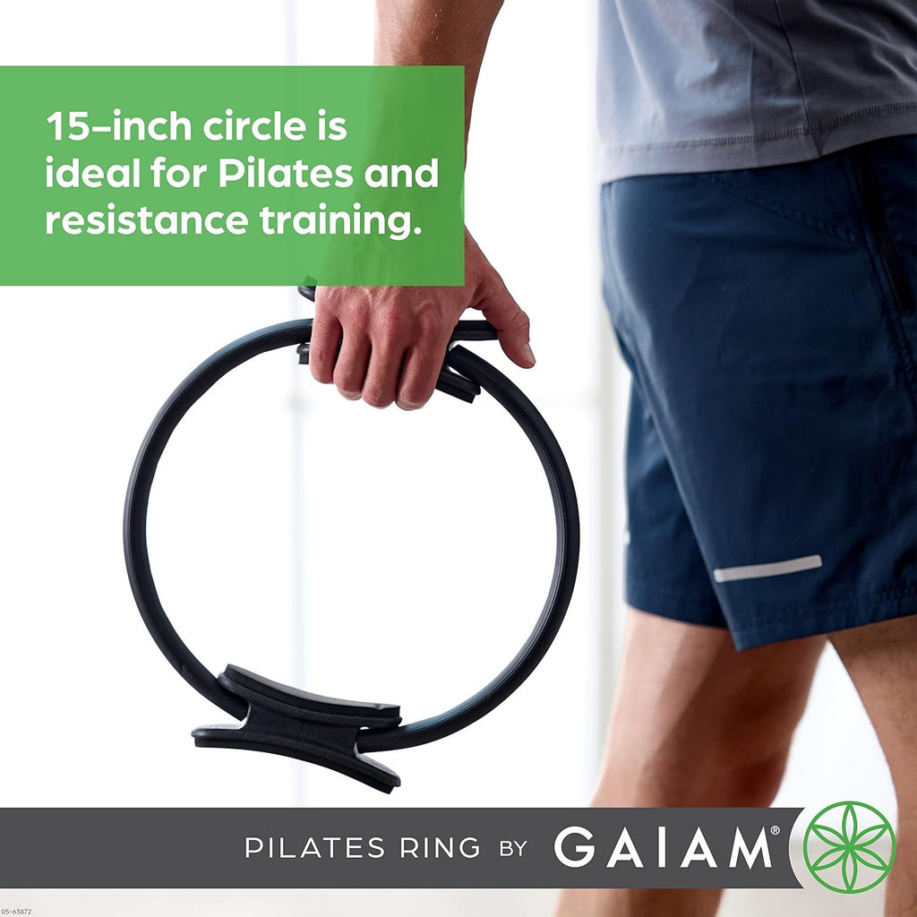 Gaiam Pilates Ring Fitness Circle, Toning Arms, Legs & Core | 15" Magic Circle | Foam Padded Handles | Lightweight & Flexible | Home & Studio | Includes Exercise Guide