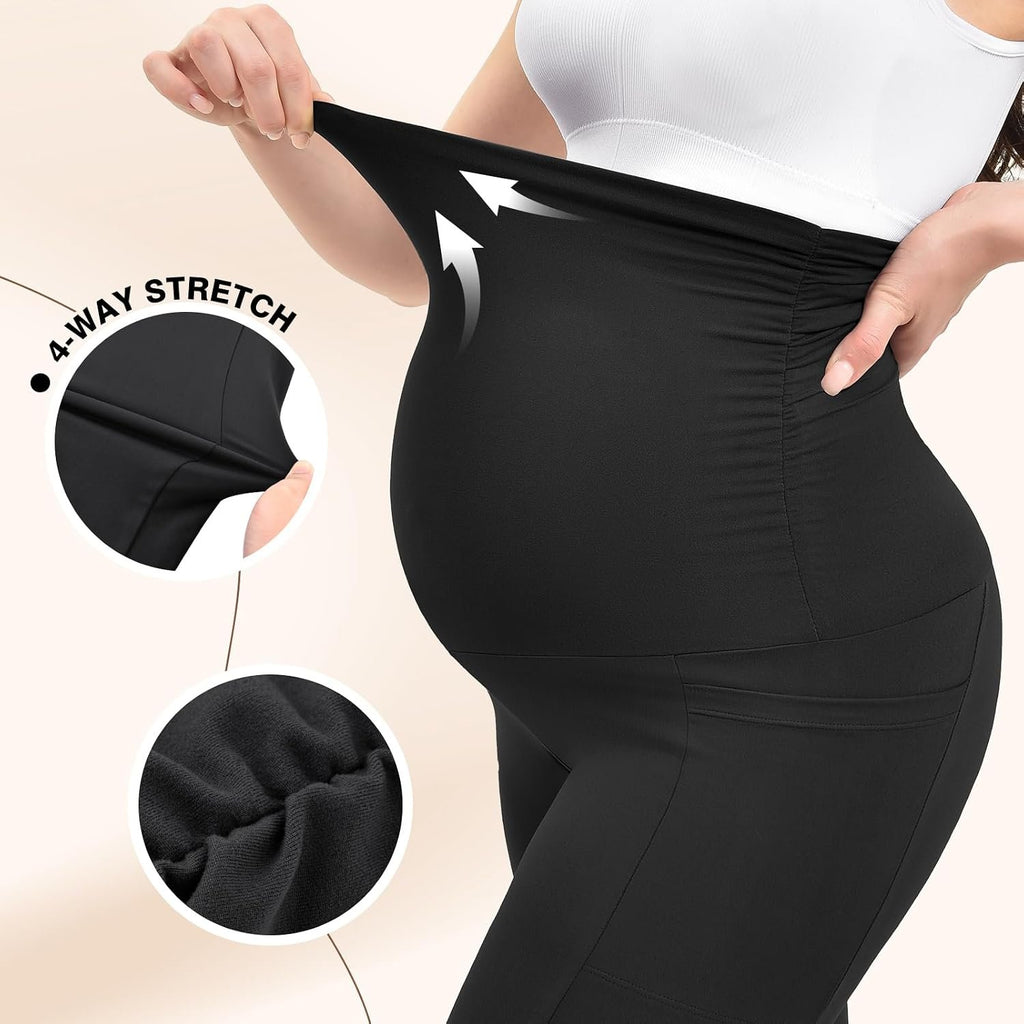 Ipletix Maternity Capris Leggings with Pockets Pregnancy Yoga Pants