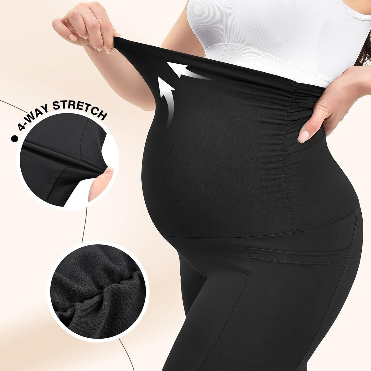 Ipletix Maternity Capris Leggings with Pockets Pregnancy Yoga Pants