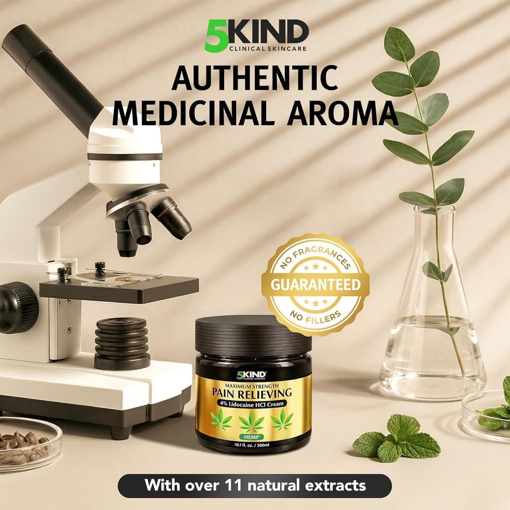 5Kind Extra Strong Lidocaine Cream with Hemp 10.1 fl oz Pain Relief Cream | Lidocaine Cream Maximum Strength Soothing Pain Relief Massage Gel - Lidocaine Numbing Cream Muscle Pain Relief - Made in USA
