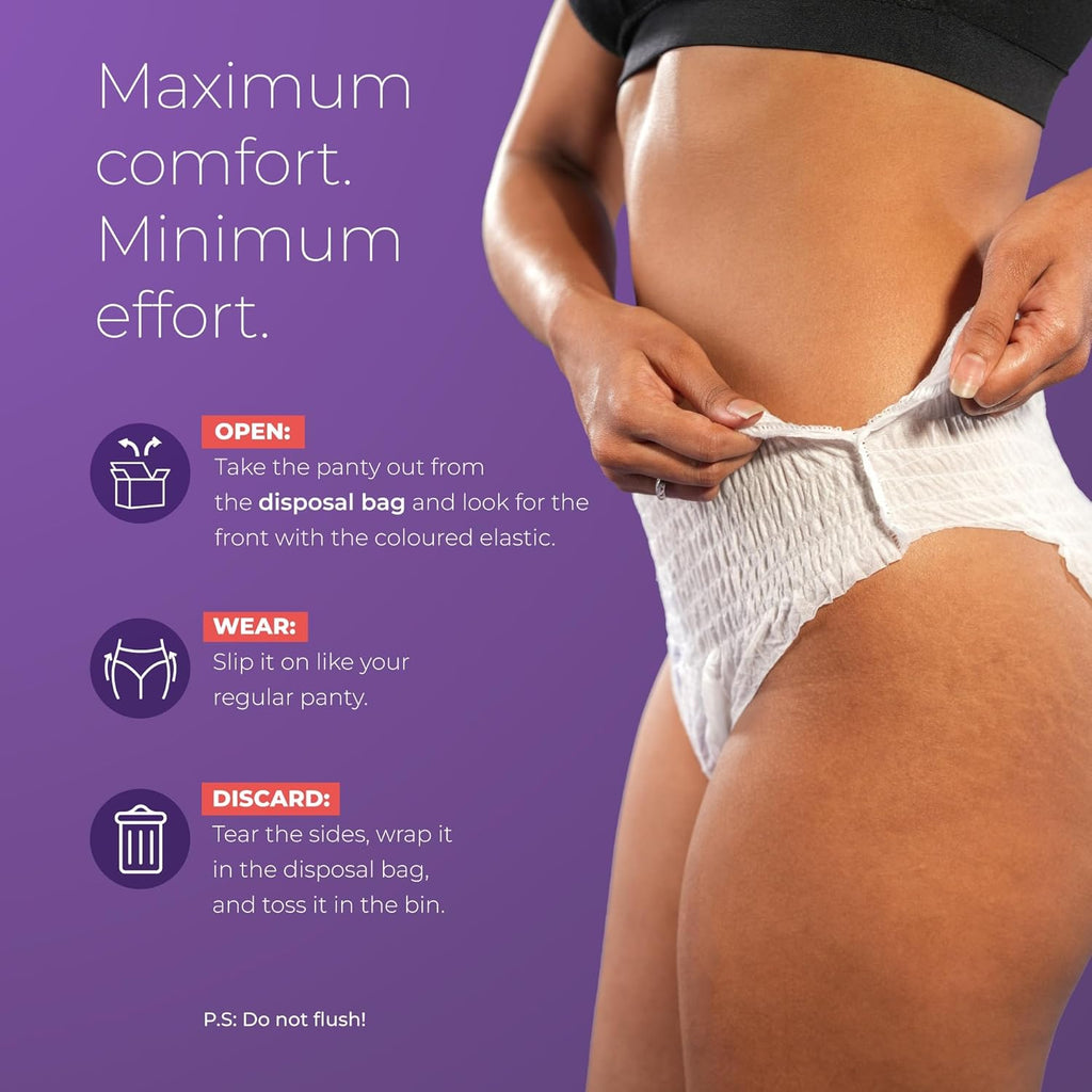 Nua Comfort Period Panties (XL-XXL) | Pack of 5 | Disposable | 360° Coverage | Zero Irritation | 4X Comfort | for Heavy Flow | No rashes | Leakproof | Seamless | 100% Toxic-Free