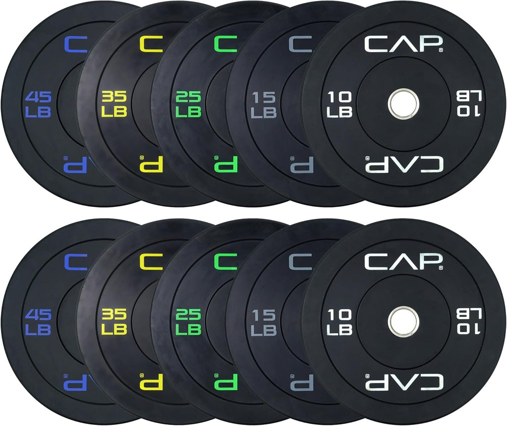 CAP 2-inch Olympic Bumper Plate Weight Set | 100-370 lbs | Multiple Colors | Storage Rack Optional