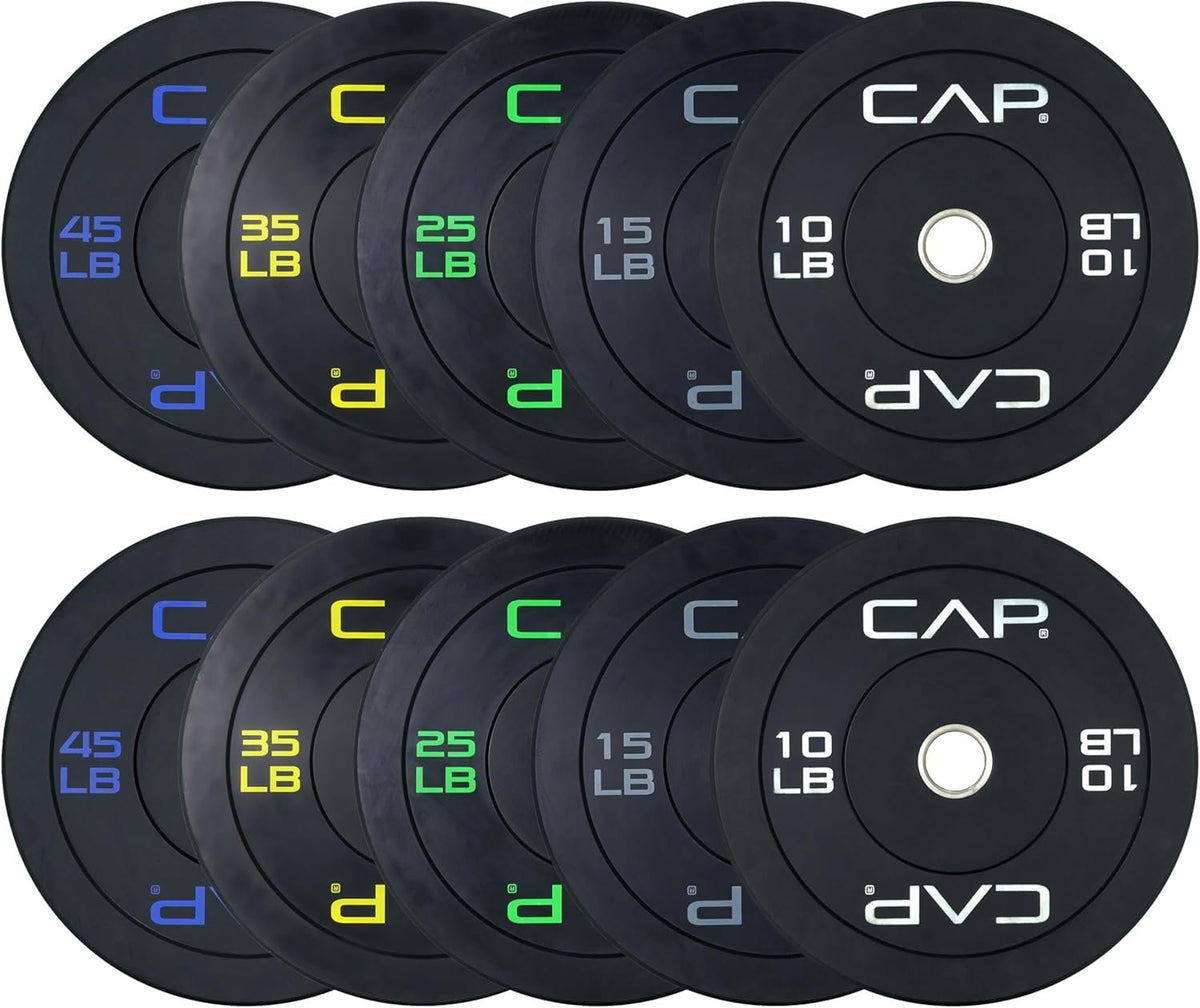 CAP 2-inch Olympic Bumper Plate Weight Set | 100-370 lbs | Multiple Colors | Storage Rack Optional