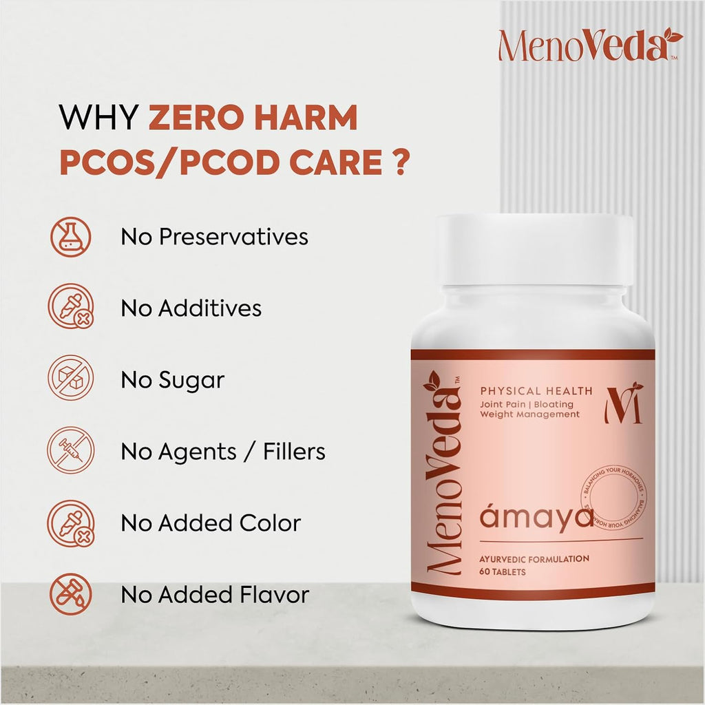Menoveda Ámaya Ayurvedic PCOD Care Supplement for Women with 13 Herbs | Supports Hormonal Balance, Joint & Physical Health | With Haldi, Shatavari, Ashwagandha, Moringa, and Guggulu | 60 Tablets