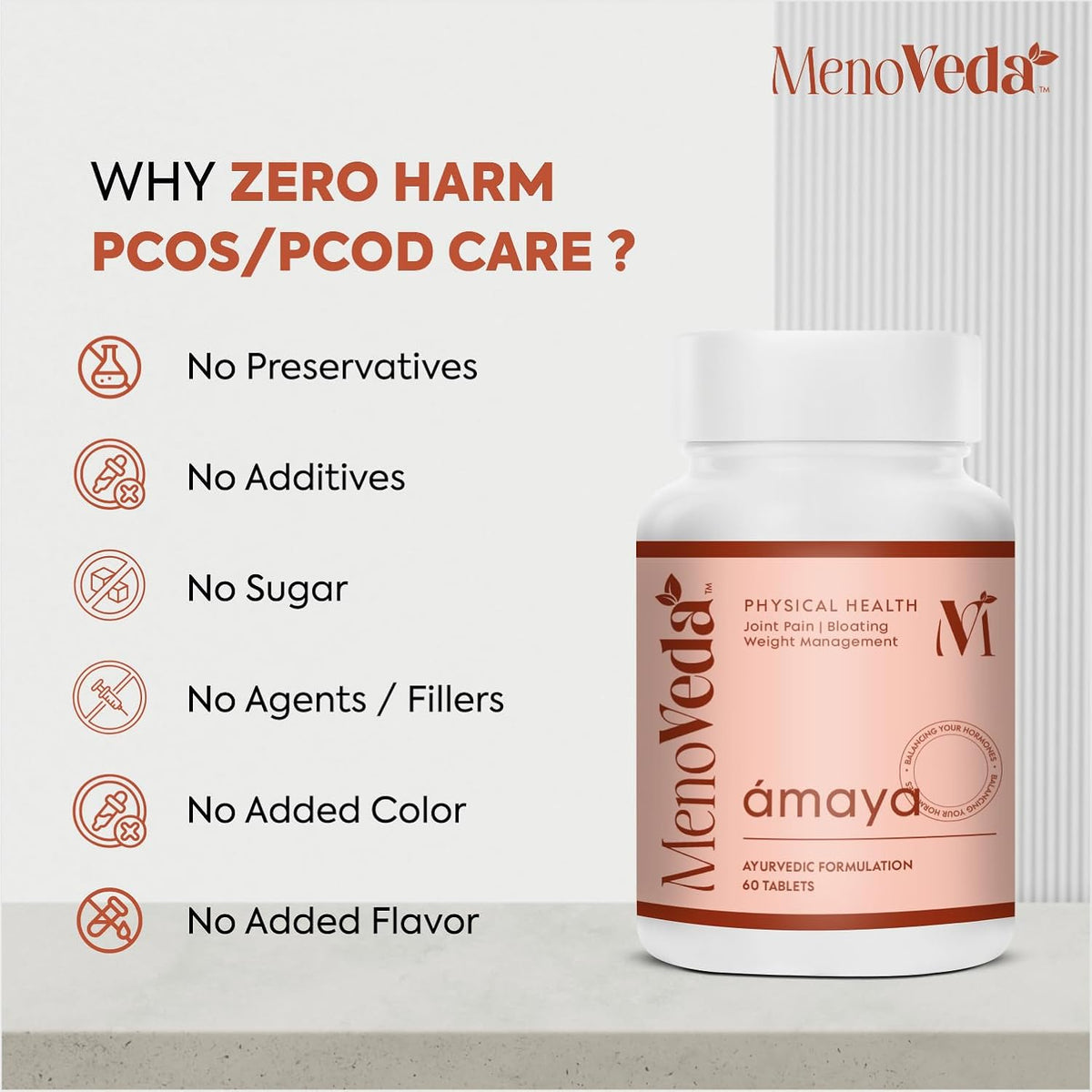 Menoveda Ámaya Ayurvedic PCOD Care Supplement for Women with 13 Herbs | Supports Hormonal Balance, Joint & Physical Health | With Haldi, Shatavari, Ashwagandha, Moringa, and Guggulu | 60 Tablets