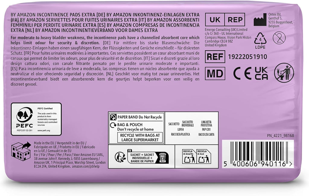 by Amazon Extra Incontinence Pads - 60 Pads (6 Packs of 10)