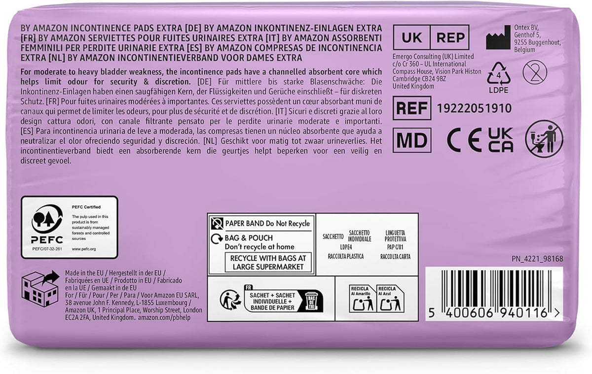 by Amazon Extra Incontinence Pads - 60 Pads (6 Packs of 10)