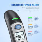 Ear and Forehead Thermometer for Adults & Kids, 1s Accurate Result (Black) | Fever Alarm