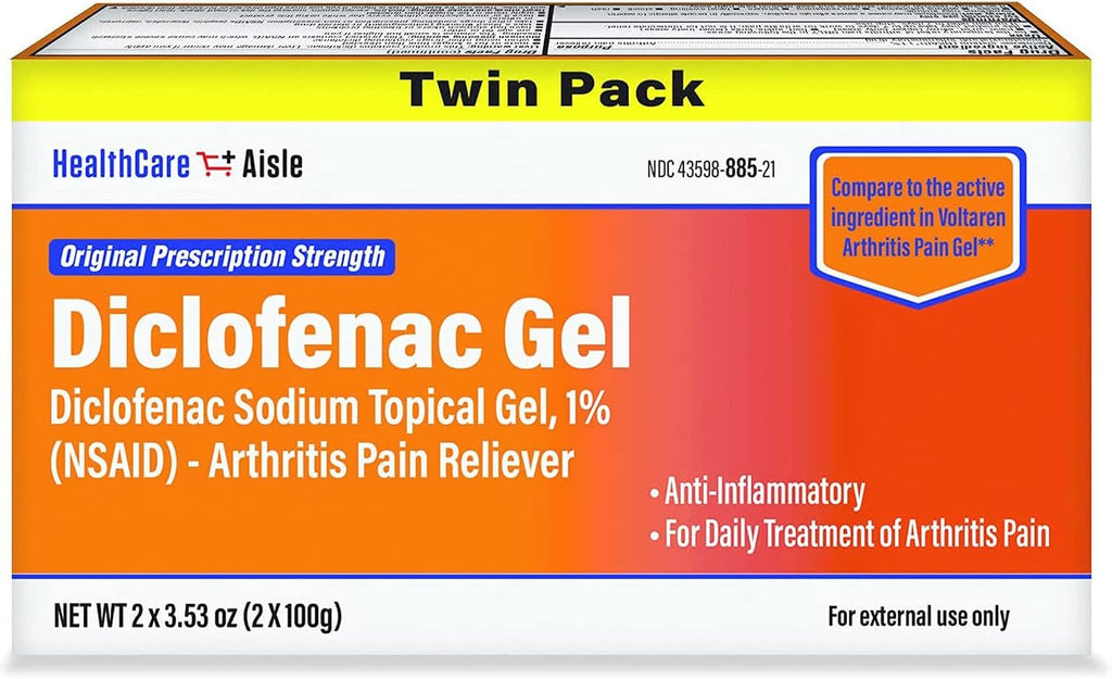 HealthCareAisle Diclofenac Gel Twin Pack Diclofenac Sodium Topical Gel (NSAID) Arthritis Pain Reliever 1% 200 grams (2 x 100g)