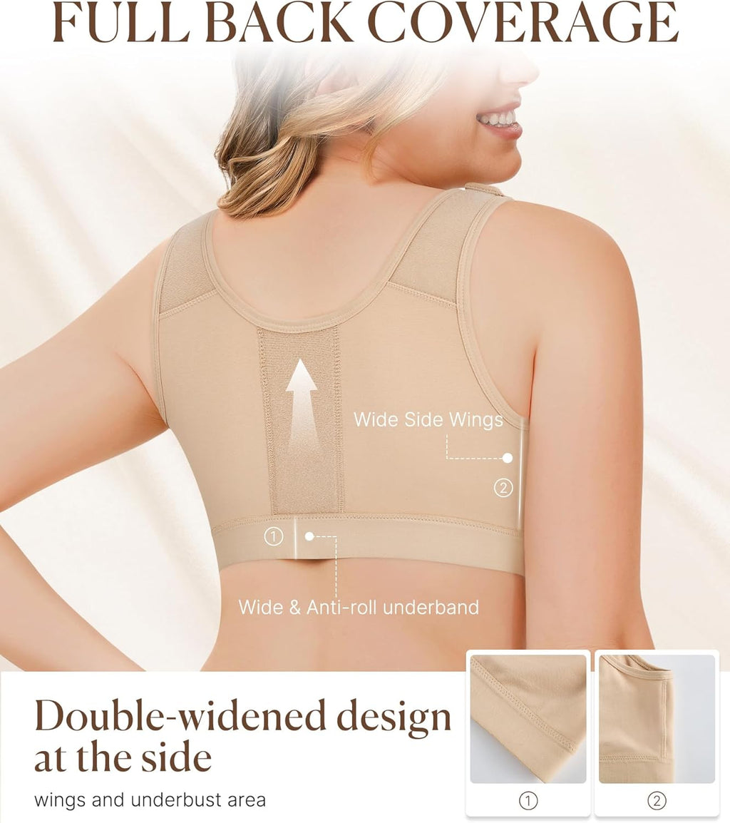 BRABIC Post Surgery Front Closure Bras for Women Full Coverage Compression Mastectomy Wireless Bra with Adjustable Straps