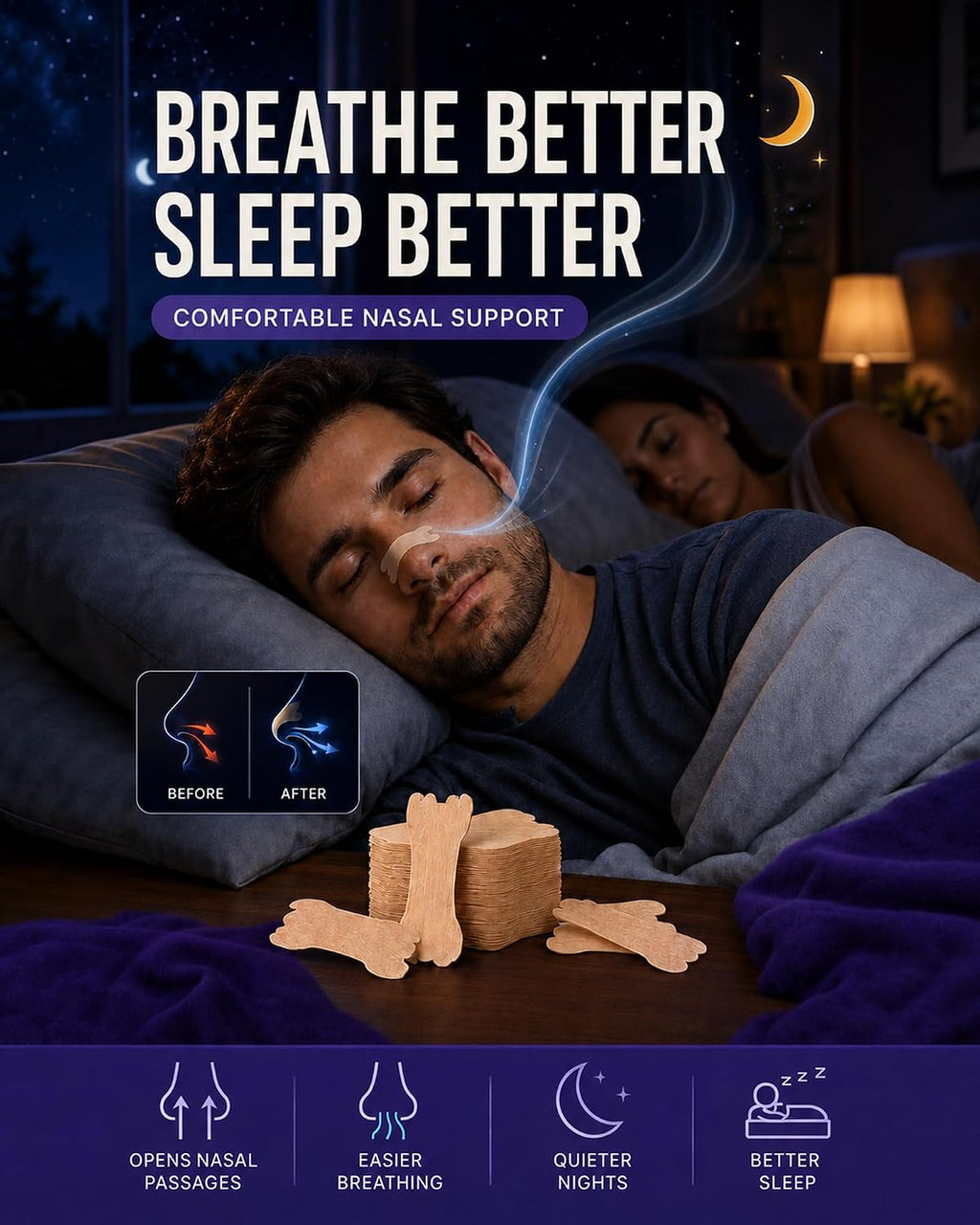 Extra Strength Nasal Strips for Snoring and Nasal Congestion Relief,Drug-Free Breath Better Nose Strips with Strong Adhesive,50% Stronger Lift,Clear Comfortable Design for Sensitive Skin,60 PCS
