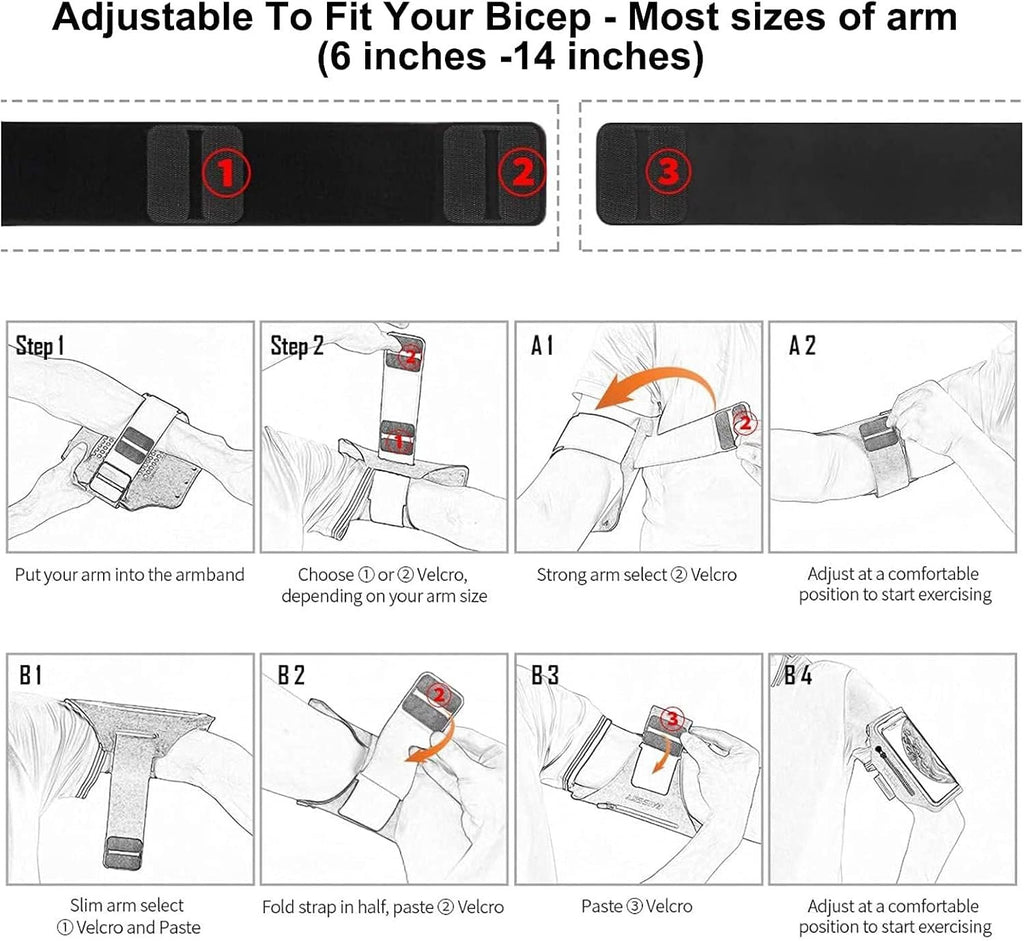 Running Armband with Earphone Bag Cell Phone Armband for iPhone 17 16 15 Pro 14 Plus 13 11 XR, Galaxy S24/S10 Water Resistant Sports Phone Holder Case & Zipper Slot Car Key Holder for 6.9 inch Phone