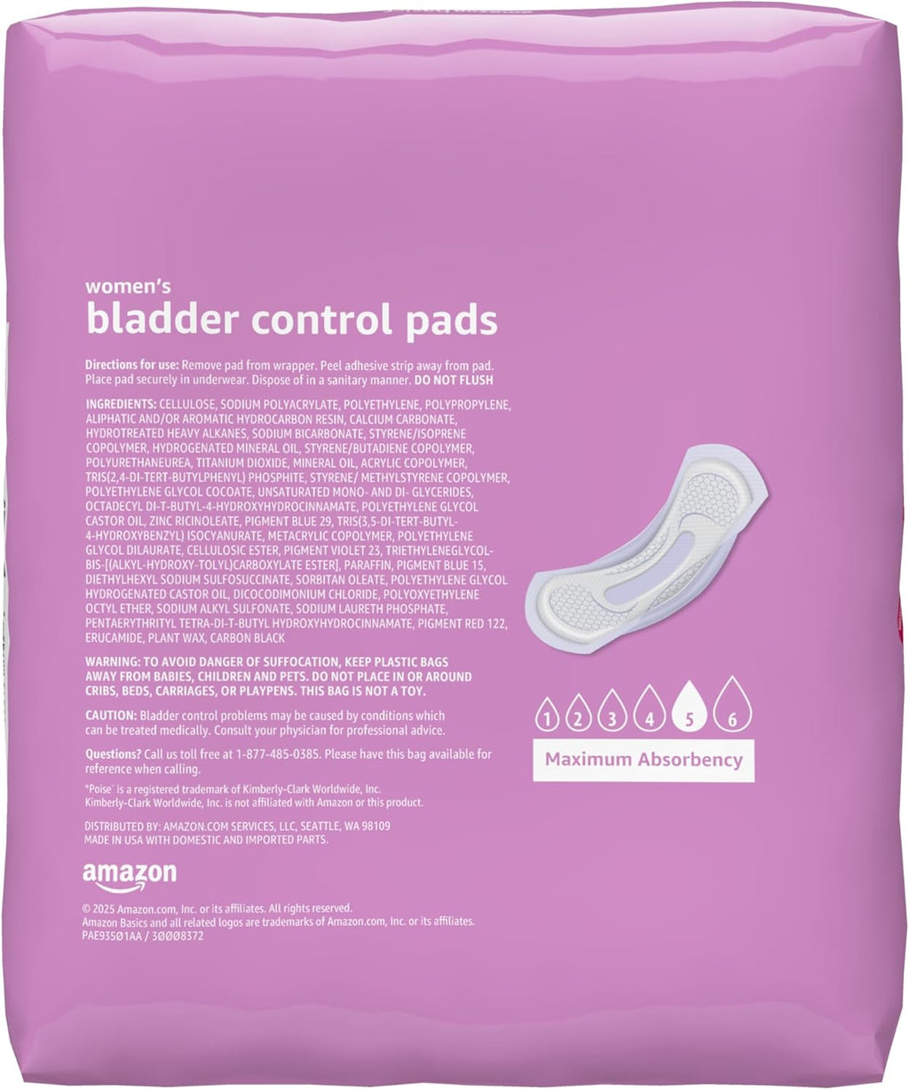 Amazon Basics Incontinence Pads for Women, Postpartum, Long, Maximum Absorbency, Bladder Control, Unscented, 39 Count