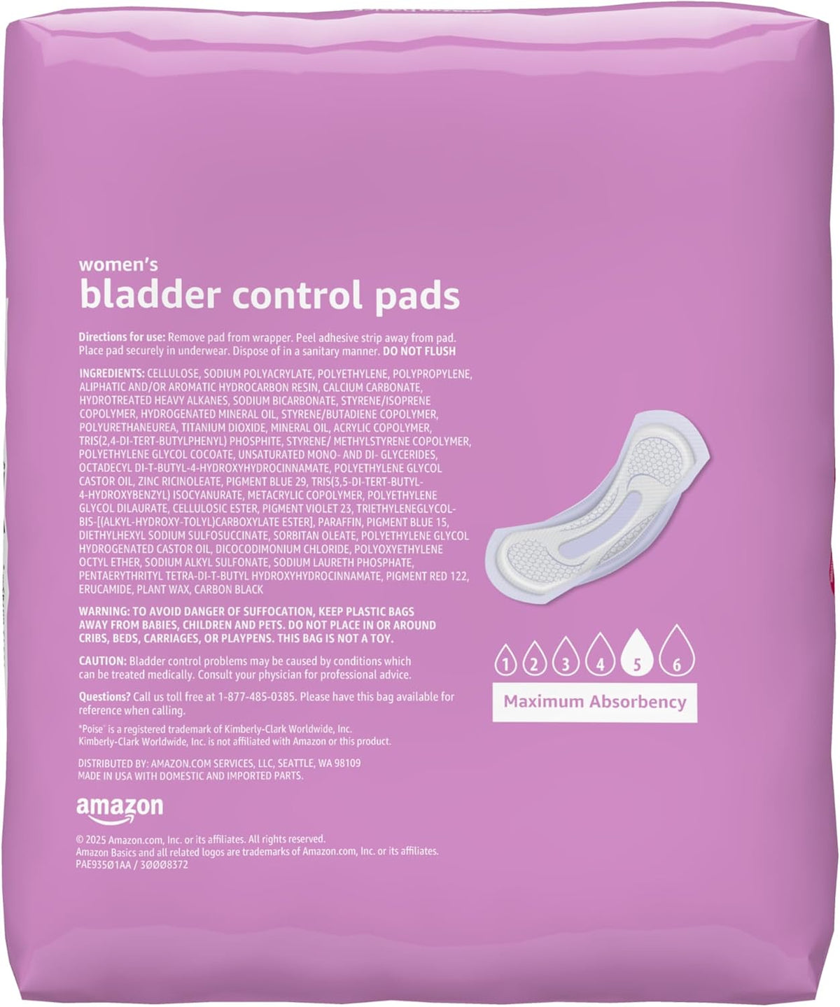 Amazon Basics Incontinence Pads for Women, Postpartum, Long, Maximum Absorbency, Bladder Control, Unscented, 39 Count