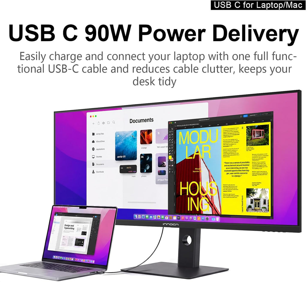 INNOCN 40C1R Ultrawide Monitor 40" WQHD 3440 x 1440p 144Hz FreeSync Premium HDR400 21:9 Computer Display 95% DCI-P3 500Nits IPS USB Type-C HDMI Tilt/Height Adjustable, Mountable
