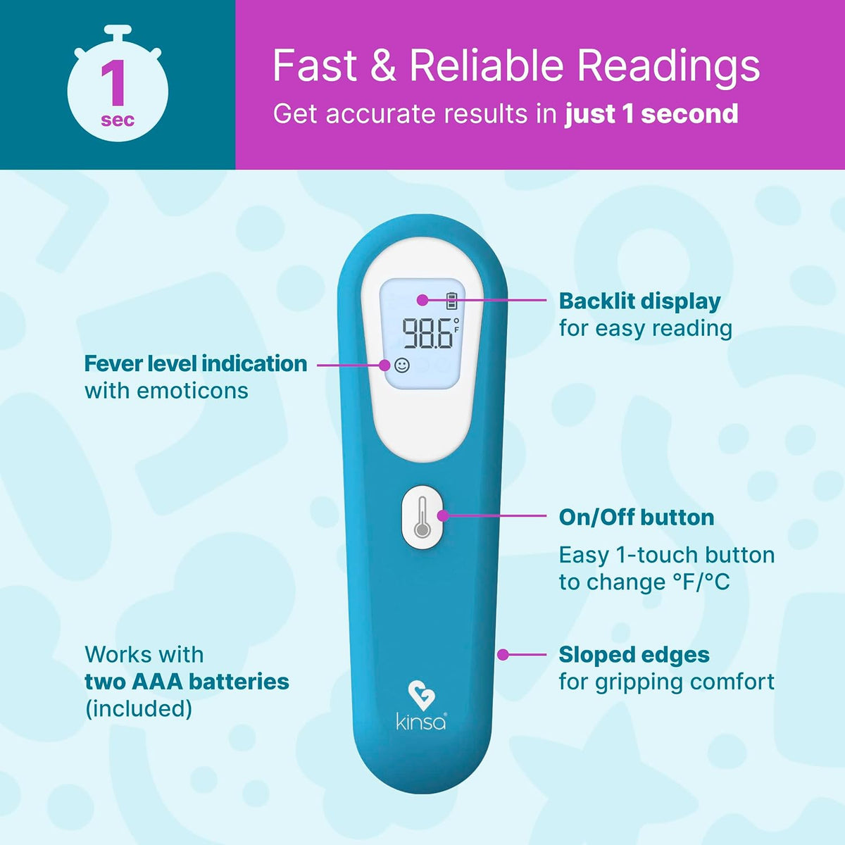 Kinsa QuickScan Smart No-Touch Digital Forehead Thermometer for Fever
