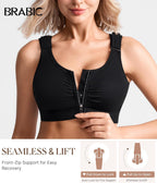 BRABIC Zip Front Closure Everyday Bra for Women Post Surgery Compression Support with Adjustable Straps Wirefree