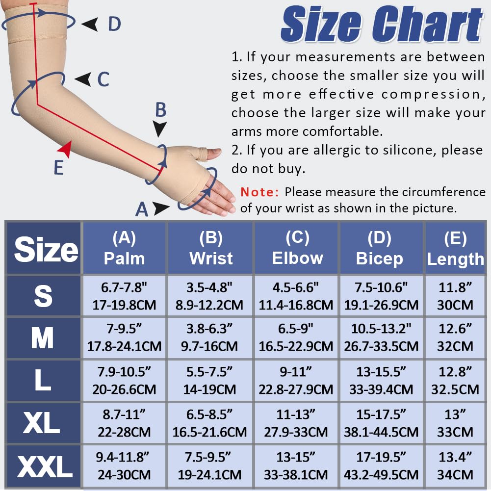 beister Lymphedema Medical Compression Arm Sleeve with Gauntlet for Men & Women (Single), 20-30 mmHg Full Arm Support