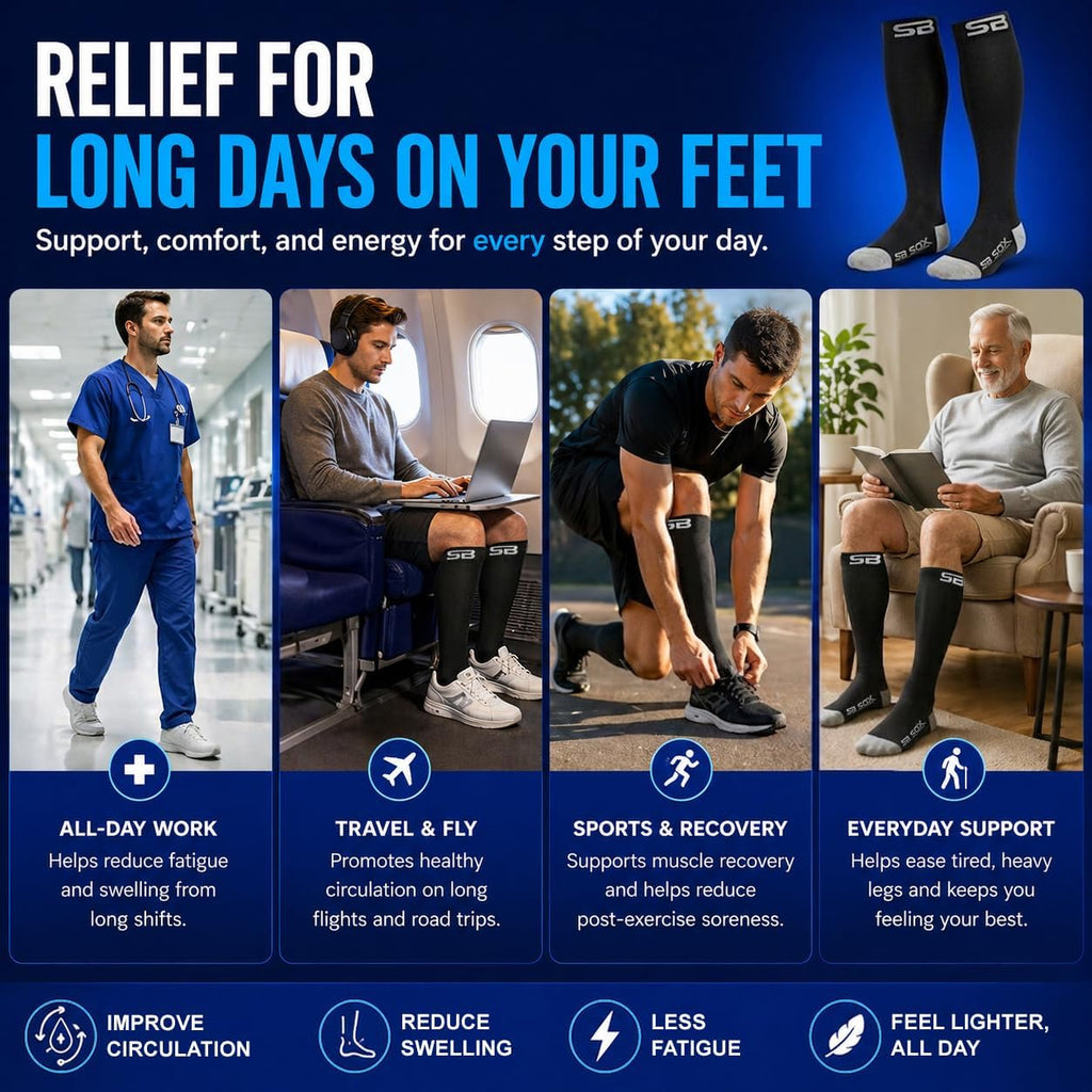 SB SOX Compression Socks for Men & Women (20-30mmHg) | Best Quality Compression Socks for Flying, Medical, Sports, Wide Calf Fit, Pregnancy, and Daily Wear. Trusted since 2016.
