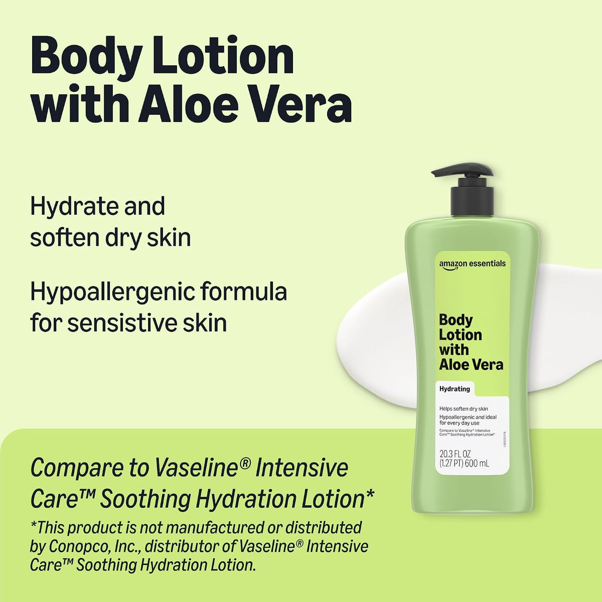 Amazon Essentials Hydrating Body Lotion with Aloe Vera, Hypoallergenic Formula for Daily Use, 20.3 Fl Oz