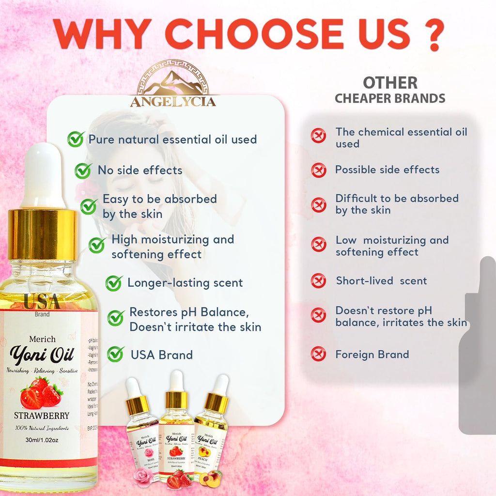 MERICH Natural Yoni Oil for Women | pH Balancing Vaginal Detox Oil, Strawberry | Rejuvenating Formula for Dark Spots & Ingrown Hair | Odor Eliminator & Gentle Cleansing Feminine Care | 1 oz