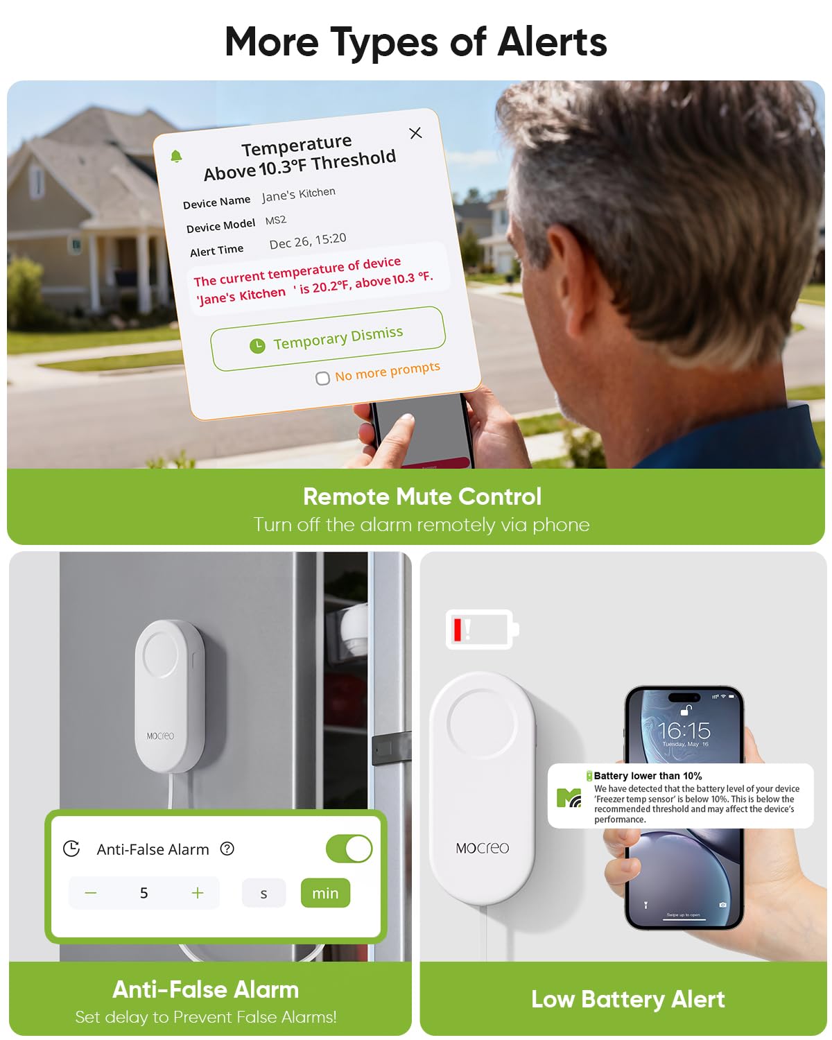 WiFi Freezer Thermometer Alarm with Digital Monitor Hub, App and Email Alerts, 2-Year Data Export, No Subscription Fee, 2 Remote Temperature Sensors for Home Refrigerator, Fridge, Freezer