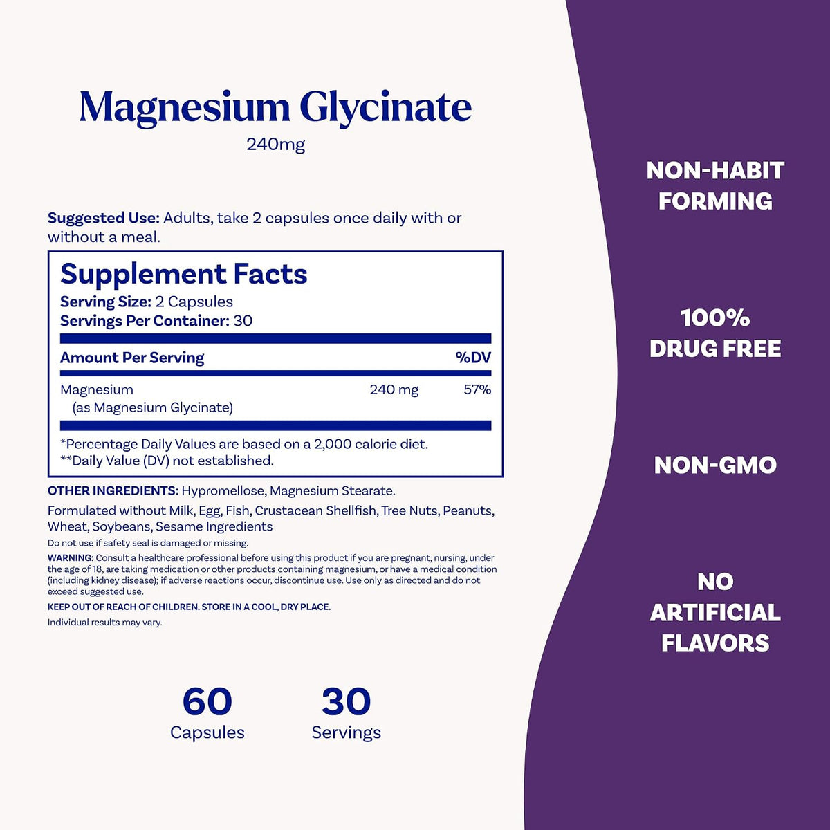 Natrol High Absorption Magnesium Glycinate 240 mg, 60 Capsules | Supports Healthy Sleep & Body, Gentle on Stomach, Supports Muscle Relaxation, Heart, Bone, Nerve & Brain Health