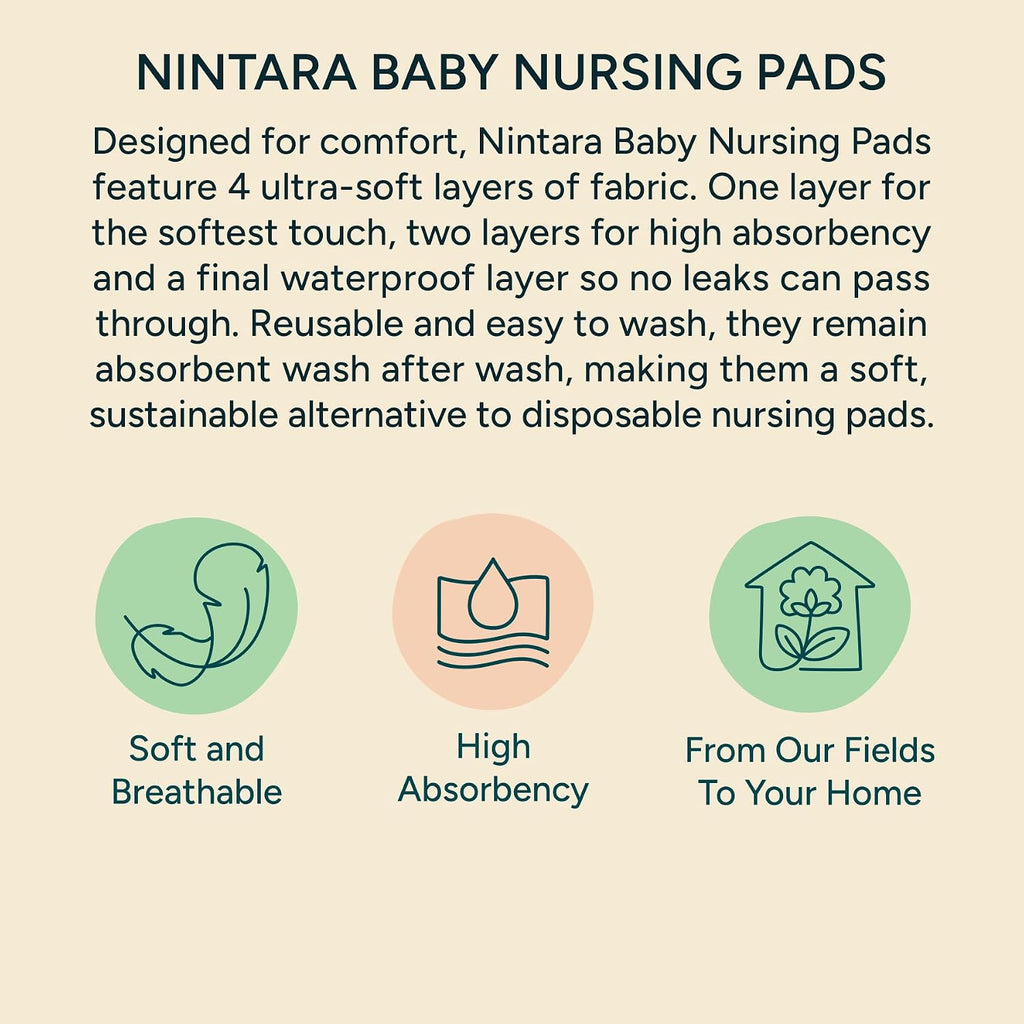 Nintara Baby Reusable Nursing Pads – Pack of 6 with Laundry Bag | Soft & Absorbent Breast Pads, Bamboo Viscose Blend, Contoured Fit, Leak-Resistant
