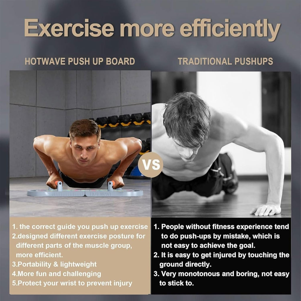 HOTWAVE Push Up Board, Portable PushUp Board, Foldable 20 in 1 Push Up Bar | Multifunctional Pushup Handles for Floor, Professional Strength Training Equipment For Men and Women at Home Gym