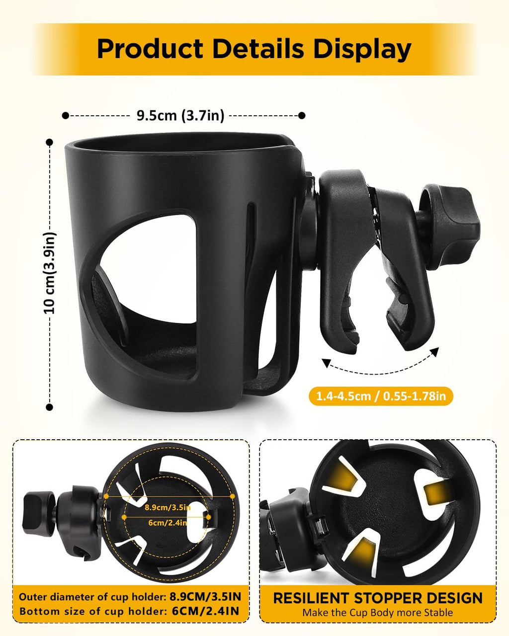 BUNDLEPRO Universal Stroller Cup Holder | Fits Bikes, Trolleys and Walkers, Compatible with Most Sizes of Drink Cups
