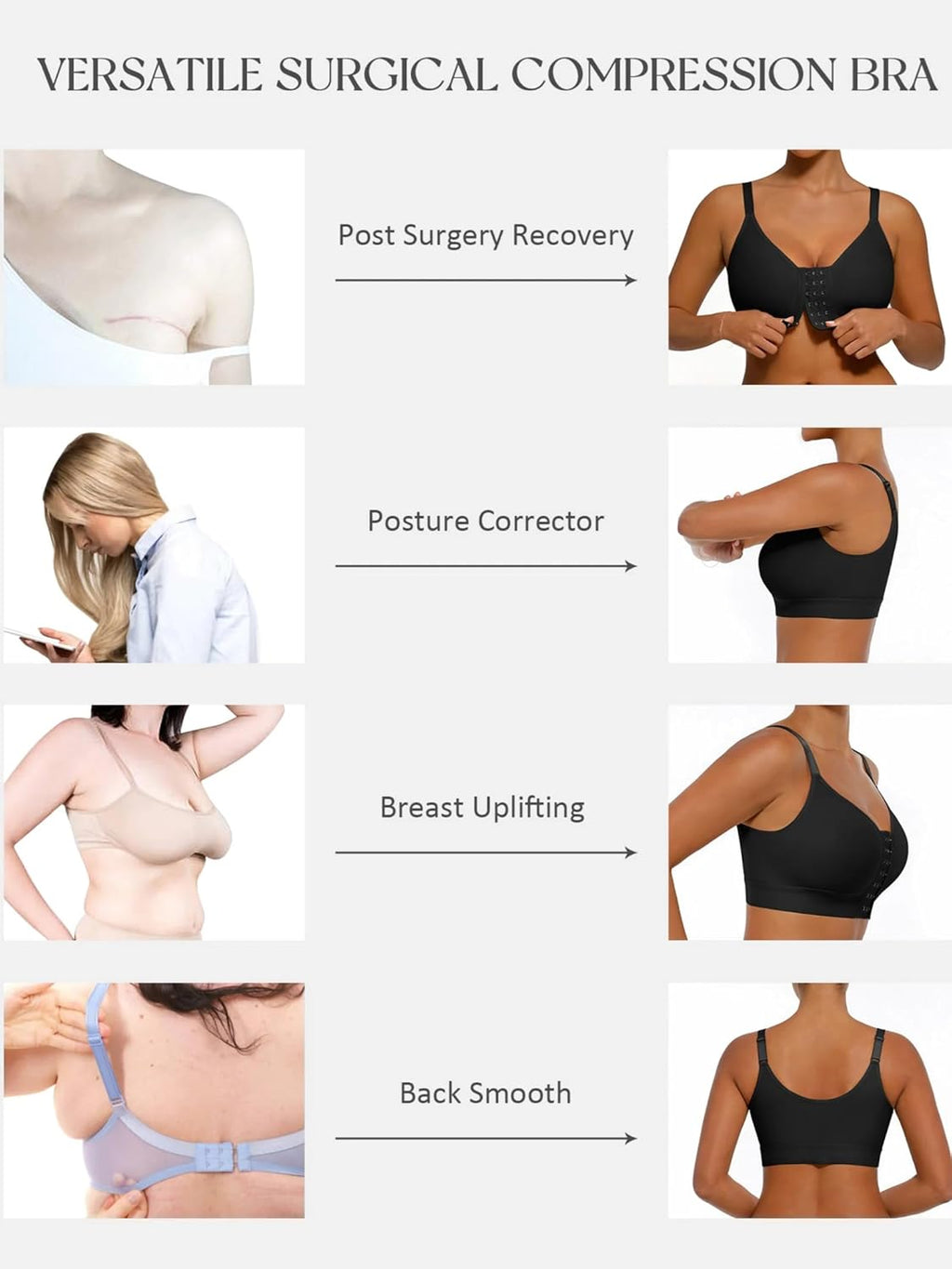 Bra for Women Front Closure Bras Full Coverage with Adjustable Straps | Wire-Free Feeding Bra for Feeding Mothers, Post Surgery Bras for Recovery & Support (S, Dark Skin)