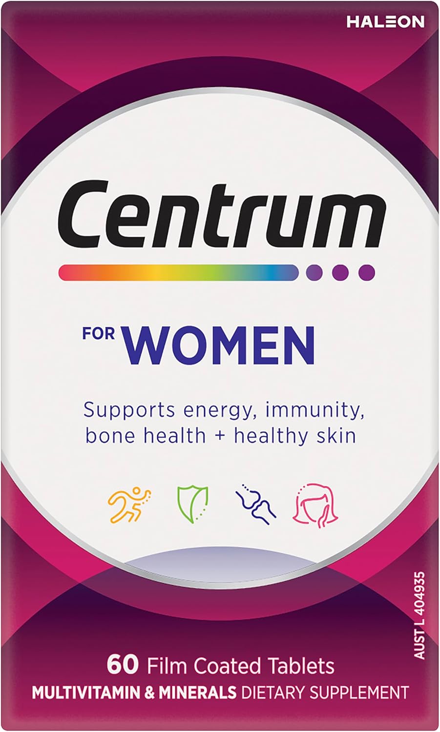 Centrum Women, Multi Vitamin & Minerals Supplement, 60 Tablets | Supports Energy, Immunity, Bone Health + Healthy Skin