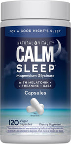 Natural Vitality Calm Sleep Capsules | Magnesium with Melatonin, L-Theanine & Gaba Supplement | For a Good Night's Sleep | Non-GMO, Gluten Free & Vegan | 120 Count