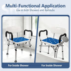Shower Chair for Inside Shower 500lbs - Bariatric Shower Seat with Arms & Back, 6 Height Adjustment & Reinforced Crossbars for Elderly/Disabled Adults, Blue