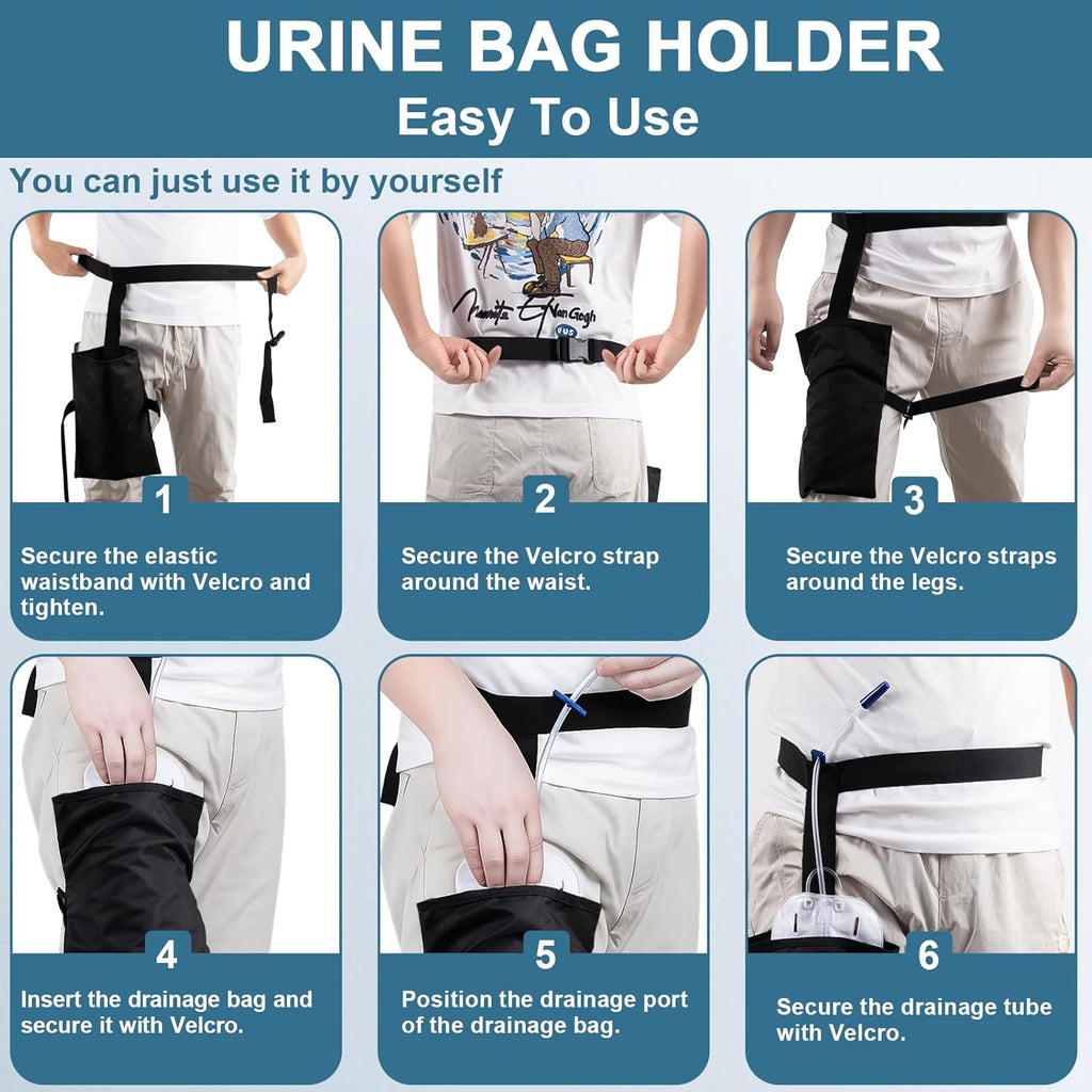 2 Pieces Catheter Leg Bag Holder, Urinary Collector with Belt, Invisible Urine Leg Bag Holder, Urine Bag Cover (2000ml, Black)