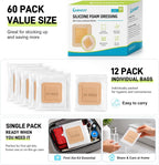 60 Pack Silicone Foam Dressing 3''x3'' with Gentle Border | FSA Eligible HSA, Skin Wound Care, Self Adhesive Waterproof Bandages Absorbent Pads for Elderly Skin Protection, Post-Op