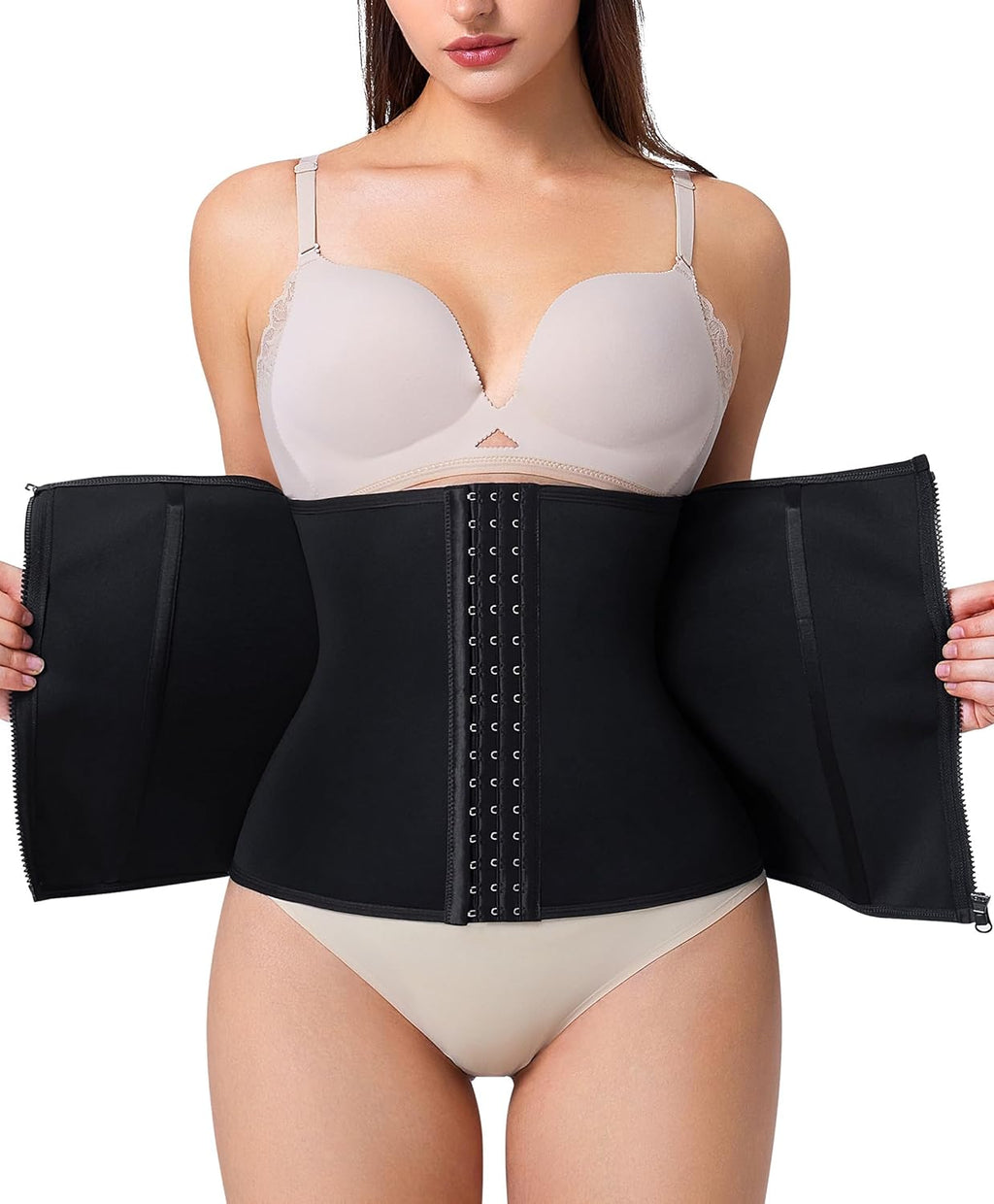 SCARBORO Women's Fajas Underbust Corset Waist Cincher Trainer for Women Tummy Control Girdle Body Shaper Shapewear Postpartum Zipper Beige One Size