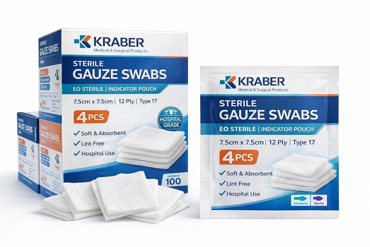 Sterile Gauze Swabs 7.5cm x 7.5cm 12 Ply American Fold – 4 Pack | 100% Cotton ETO Sterilized | Medical Grade Wound Dressing Pads for First Aid & Surgical Use (1, Sterile Gauze)