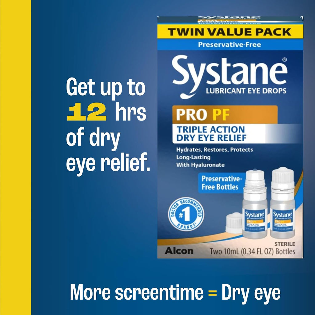 Systane PRO Preservative Free 12 Hour Dry Eye Relief, 0.33 Fl Oz, 2 Pack